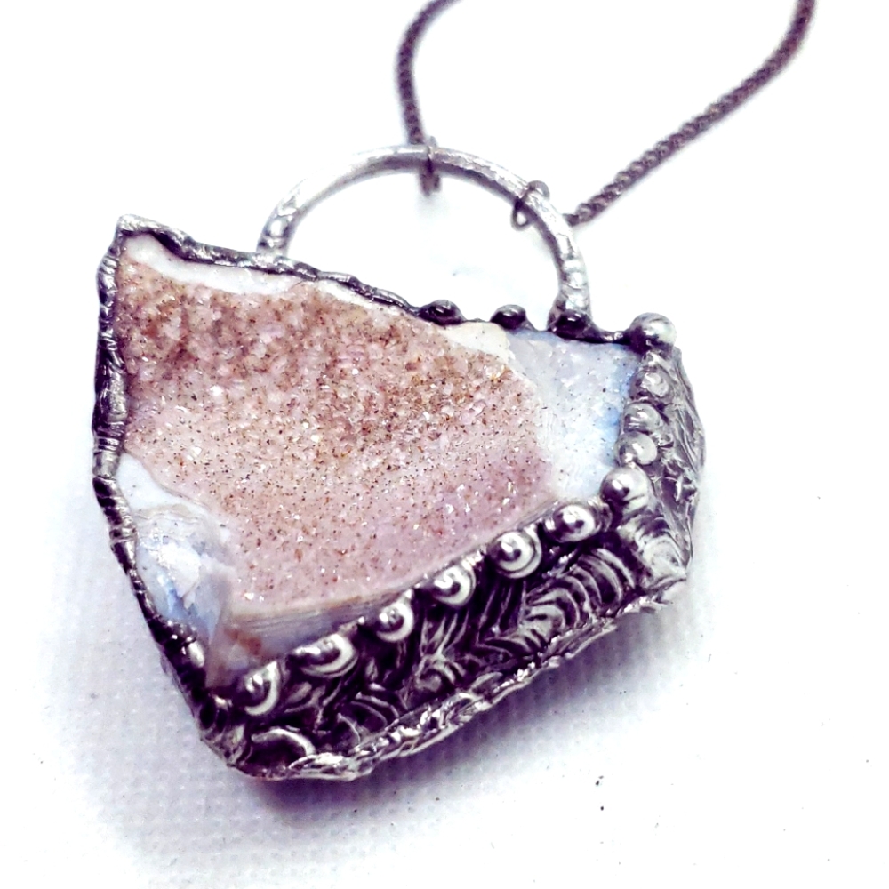 Druzy crystal necklace statement piece handmade gothic metalwork